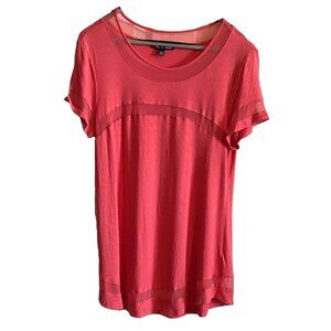 CABLE & GAUGE WOMENS TOP Large CORAL PINK Scoop Neck SHORT SLEEVE  1188AT